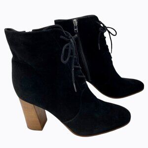 Marc Fisher Suede Lace Up Stacked Heel Bootie Black Size 10